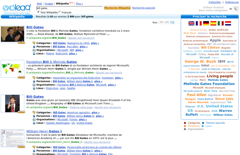 Exalead : recherche dans Wikipedia