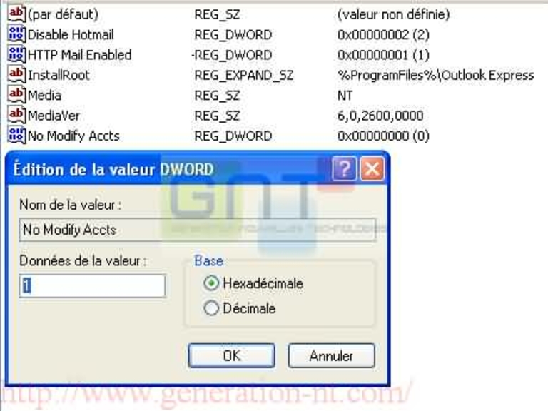 Modification de la clé DWORD