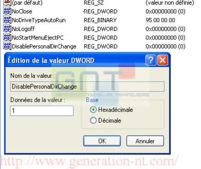 Modification de la clé DWORD