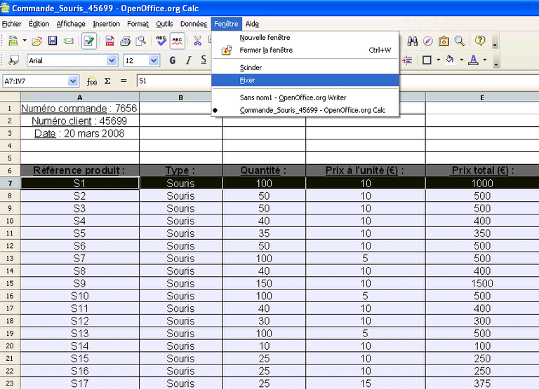Fixer ligne OpenCalc 1