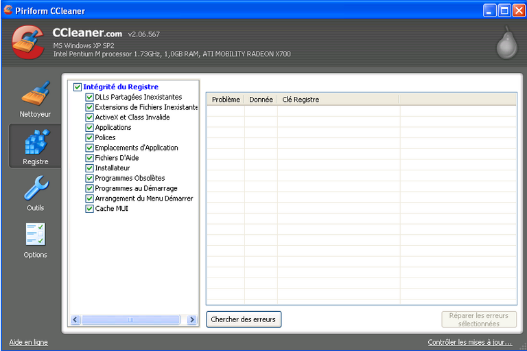 CCleaner 2.06.567 Registre