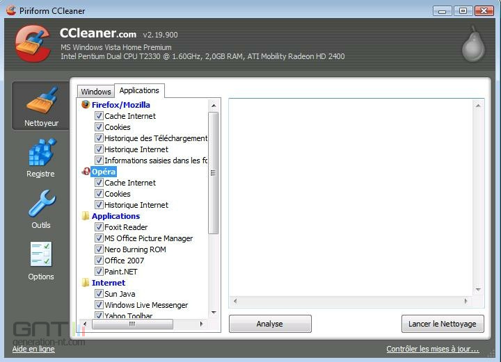 CCleaner 2.19.900 applications
