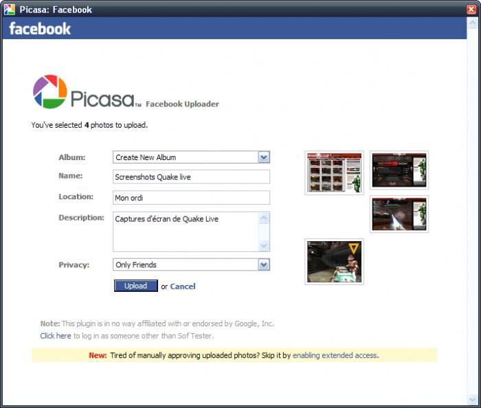 Picasa Facebook Uploader screen1