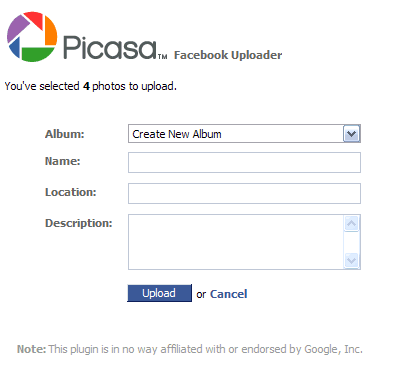 Picasa Facebook Uploader screen2