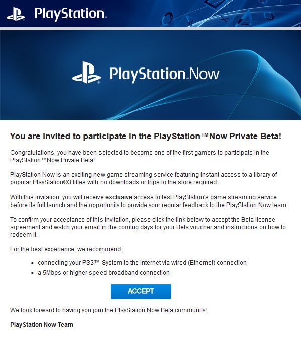 PlayStation Now - invitation