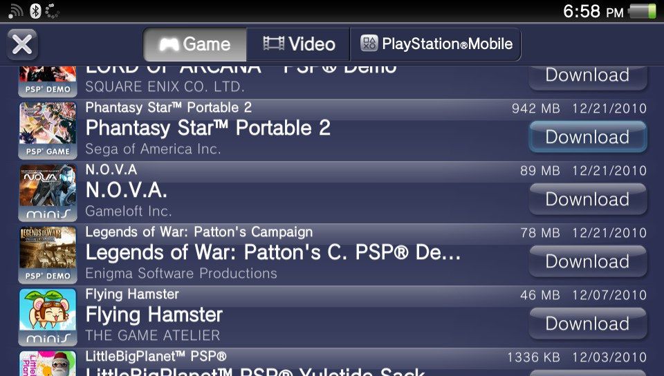 PS Vita - jeux PSP