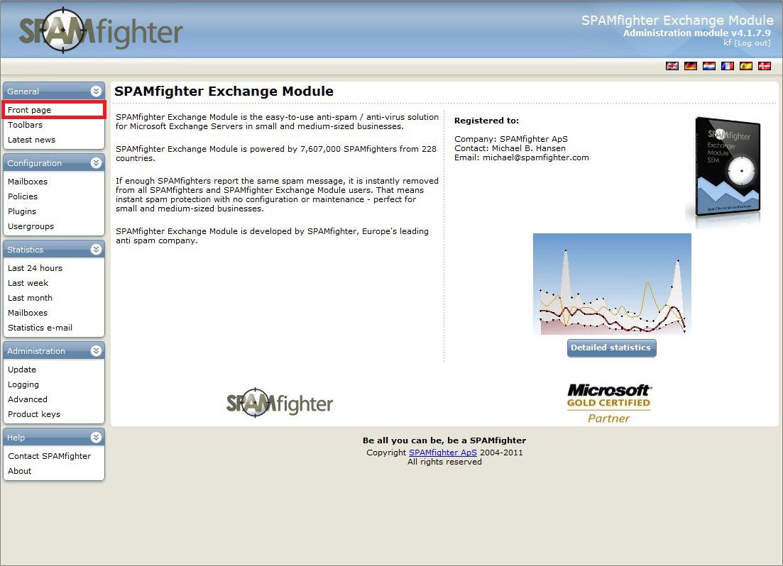 SPAMfighter Exchange Module screen 1