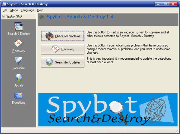 Spybot - Search & Destroy screen 1