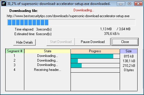 SuperSonic Download Accelerator screen 1