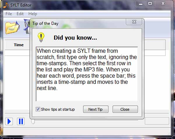 The SYLT Editor screen 2