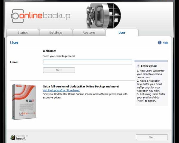 UpdateStar Online Backup screen 2