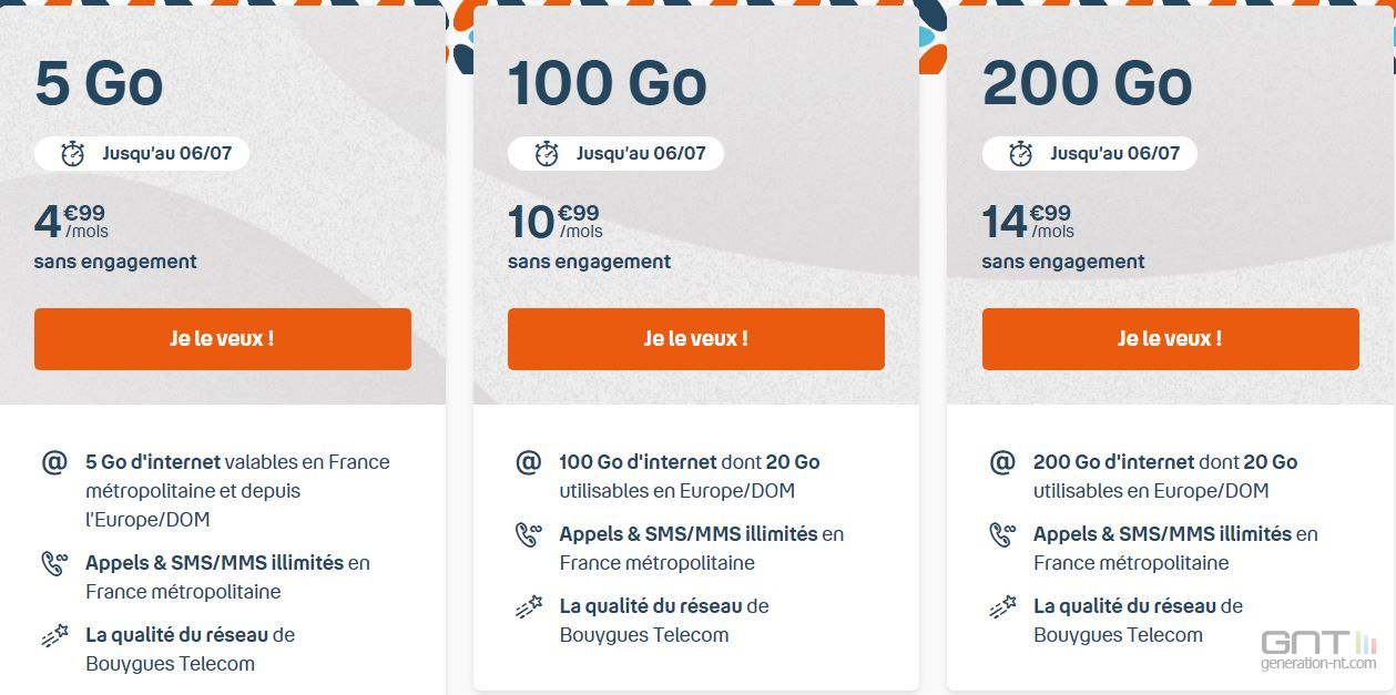 Very B You Bouygues Télécom propose 3 forfaits mobiles à des prix