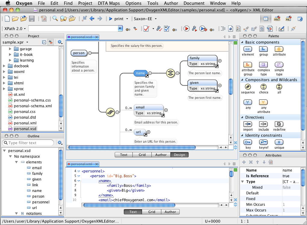 screenshots of oxygen xml editor