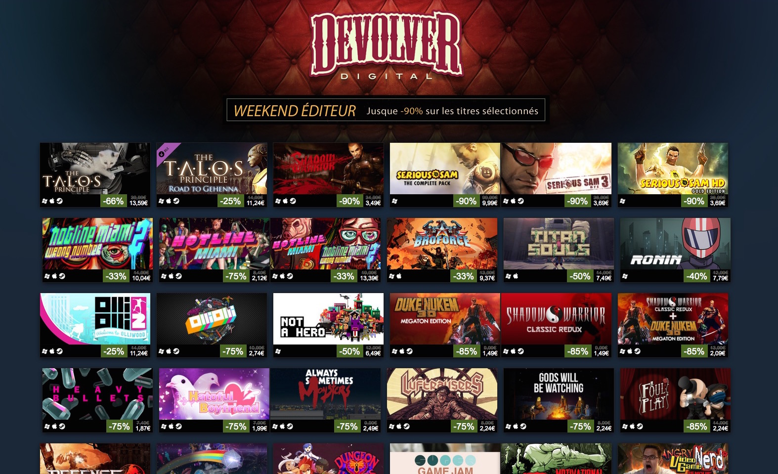 Promo Steam le plein de jeux Devolver Digital jusqu'à 90 ce weekend