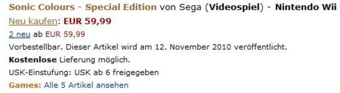 Sonic Colours Special Edition - Amazon