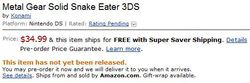 Amazon prix jeux 3DS - MGS 3