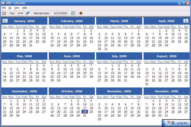 AMP Calendar screen