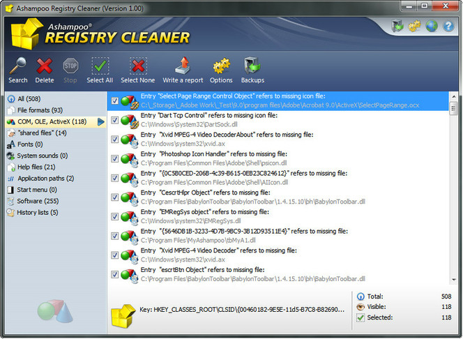Ashampoo Registry Cleaner screen
