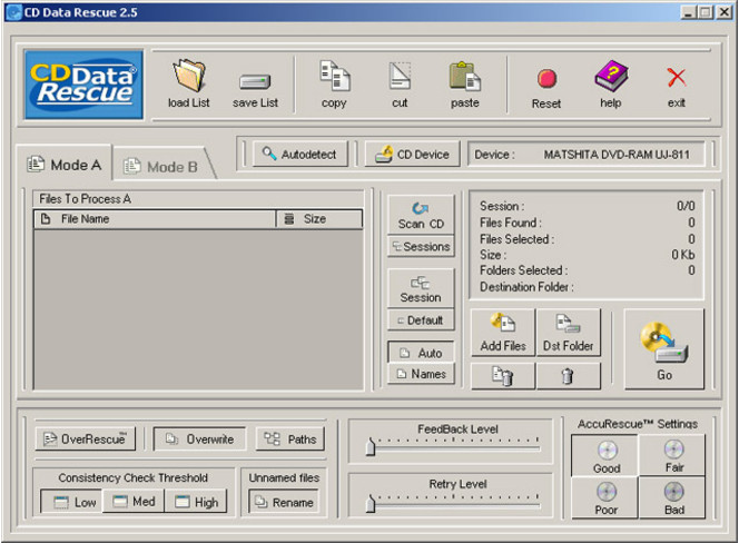 CD Data Rescue screen