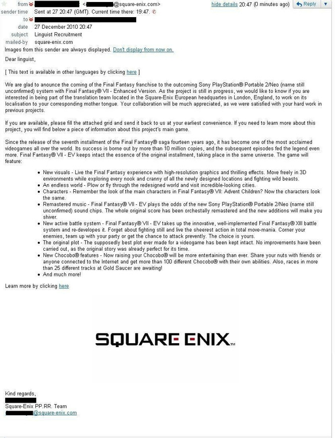 Final Fantasy VII Enhanced Version - mail Square Enix