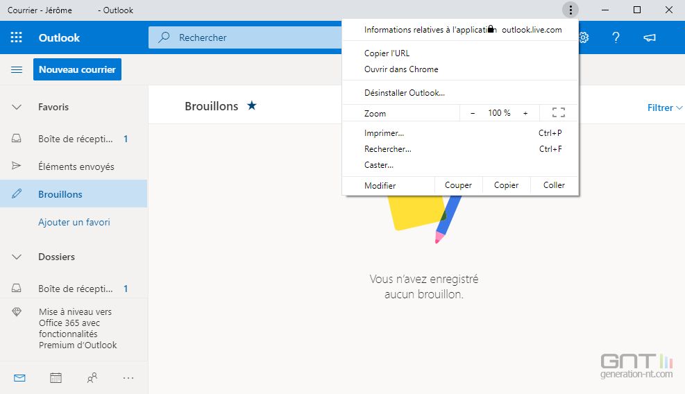 Outlook.com à installer en tant qu'application web (PWA)