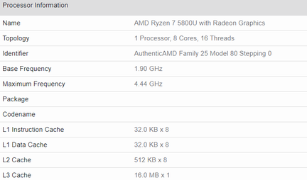 AMD Ryzen 7 5800U Cezanne Zen 3