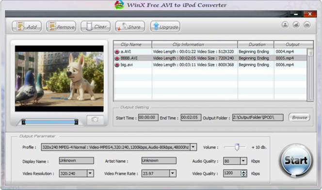 WinX AVI To iPod Converter screen 1