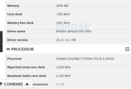 Nvidia GeForce GTX 1650 mobile