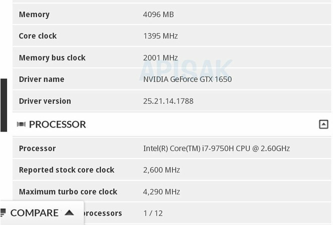 Nvidia GeForce GTX 1650 mobile