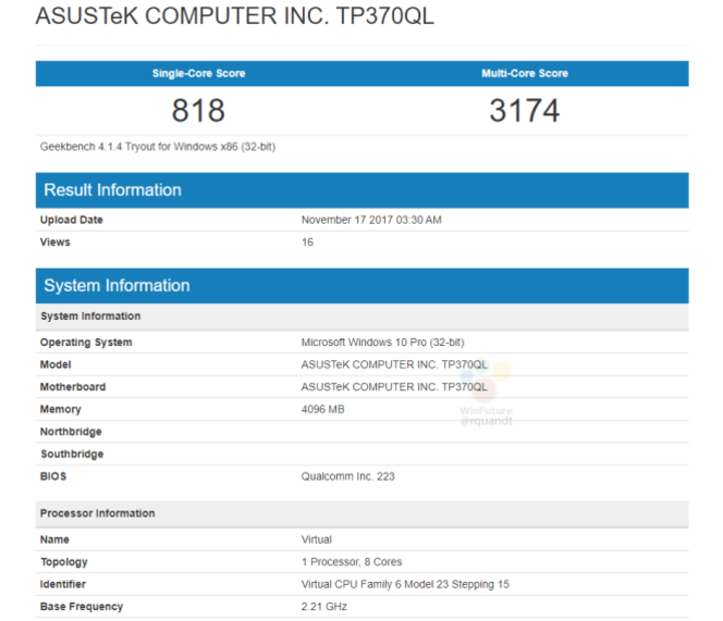 Asus TP370QL Windows 10 ARM