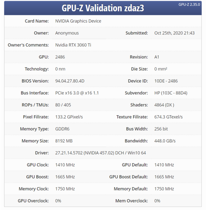 Nvidia GeForce RTX 3060 Ti GPUZ