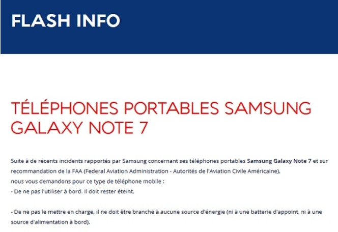Galaxy Note 7 Air France