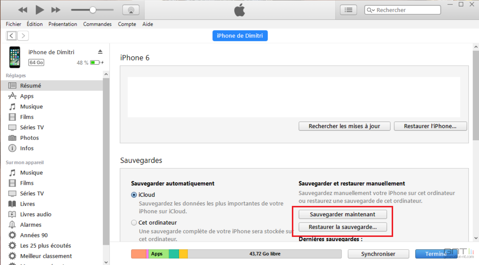 Sauvegarde iPhone iTunes (2)