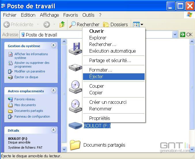 Ejecter clÃ© USB Windows XP