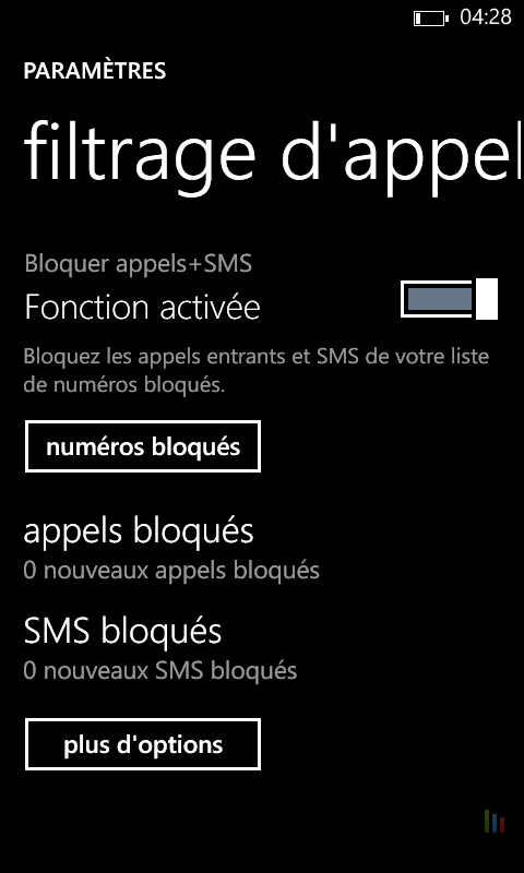 Filtrage numÃ©ros Windows Phone (3)