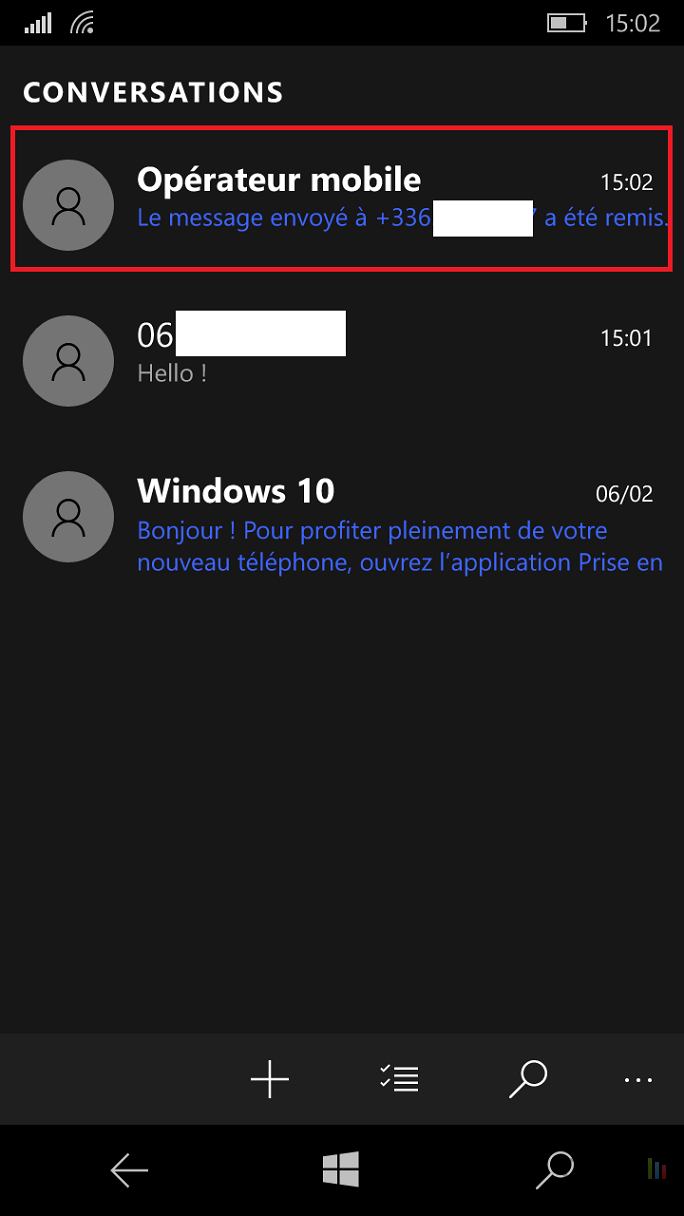AccusÃ© rÃ©ception SMS MMS Windows 10 Mobile (6)