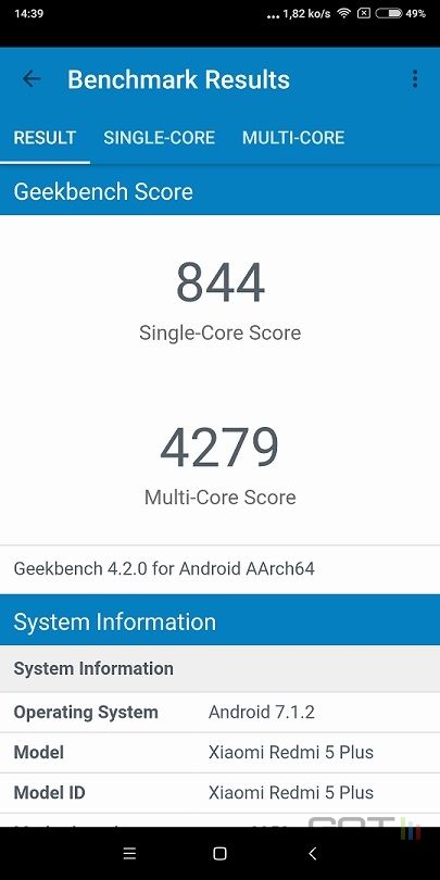 Xiaomi Redmi 5 Plus Geekbench