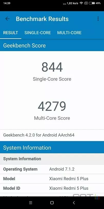 Xiaomi Redmi 5 Plus Geekbench