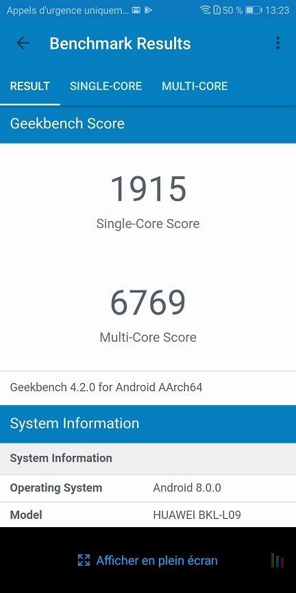 Honor View 10 Geekbench