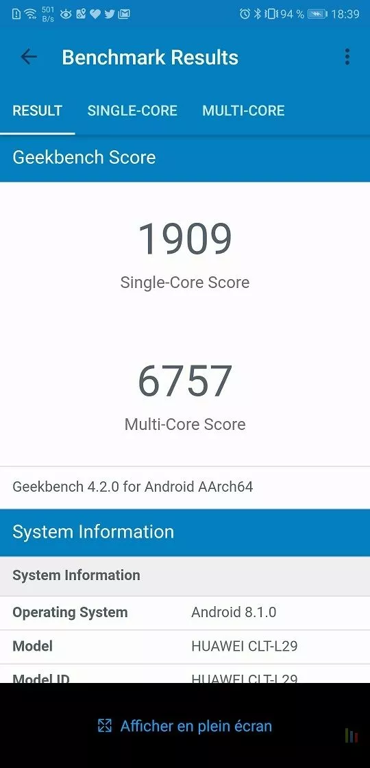 Huawei P20 Pro Geekbench