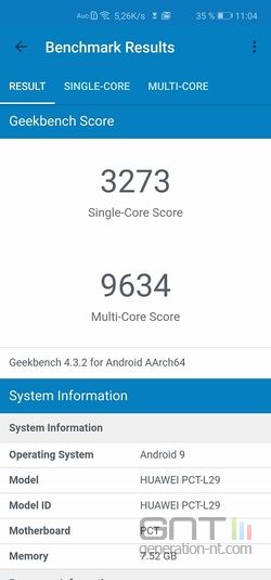Honor View 20 Geekbench nominal