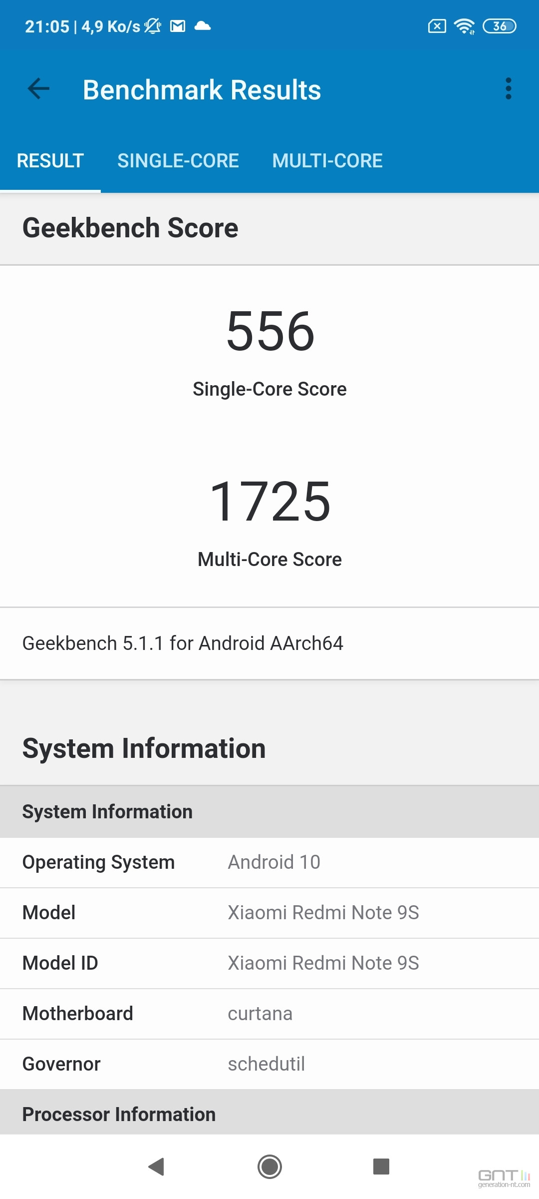 Redmi Note 9S Geekbench