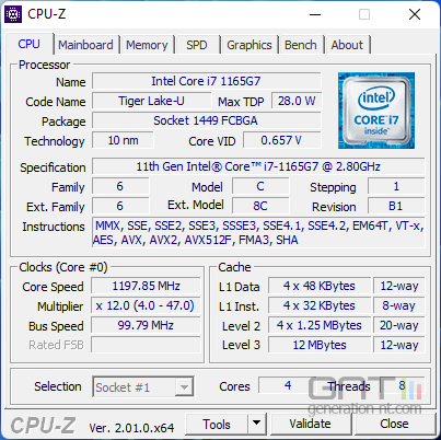 Mini-PC GEEKOM Mini IT11 - CPU-Z