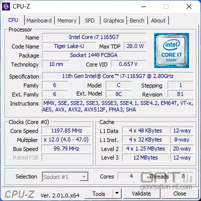 Mini-PC GEEKOM Mini IT11 - CPU-Z