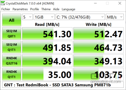 RedmiBook 14 - CrystalDiskMark Samsung PM871b