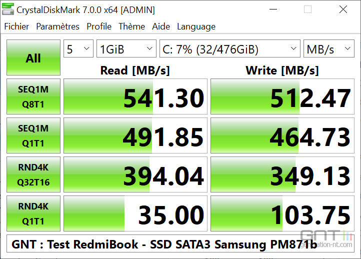 RedmiBook 14 - CrystalDiskMark Samsung PM871b