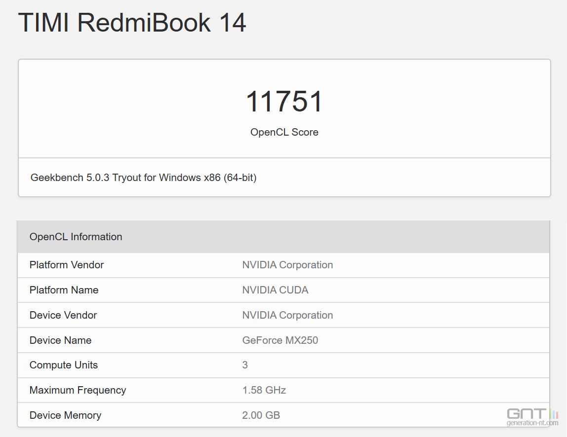 RedmiBook 14 - Geekbench OpenCL Score