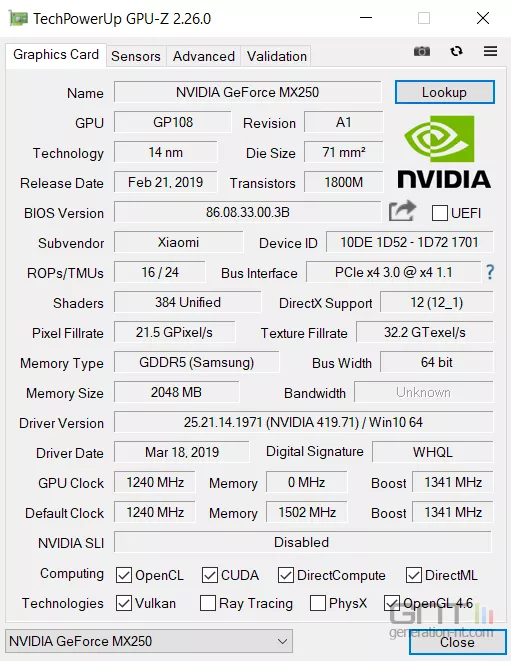 GPU-Z MX 250