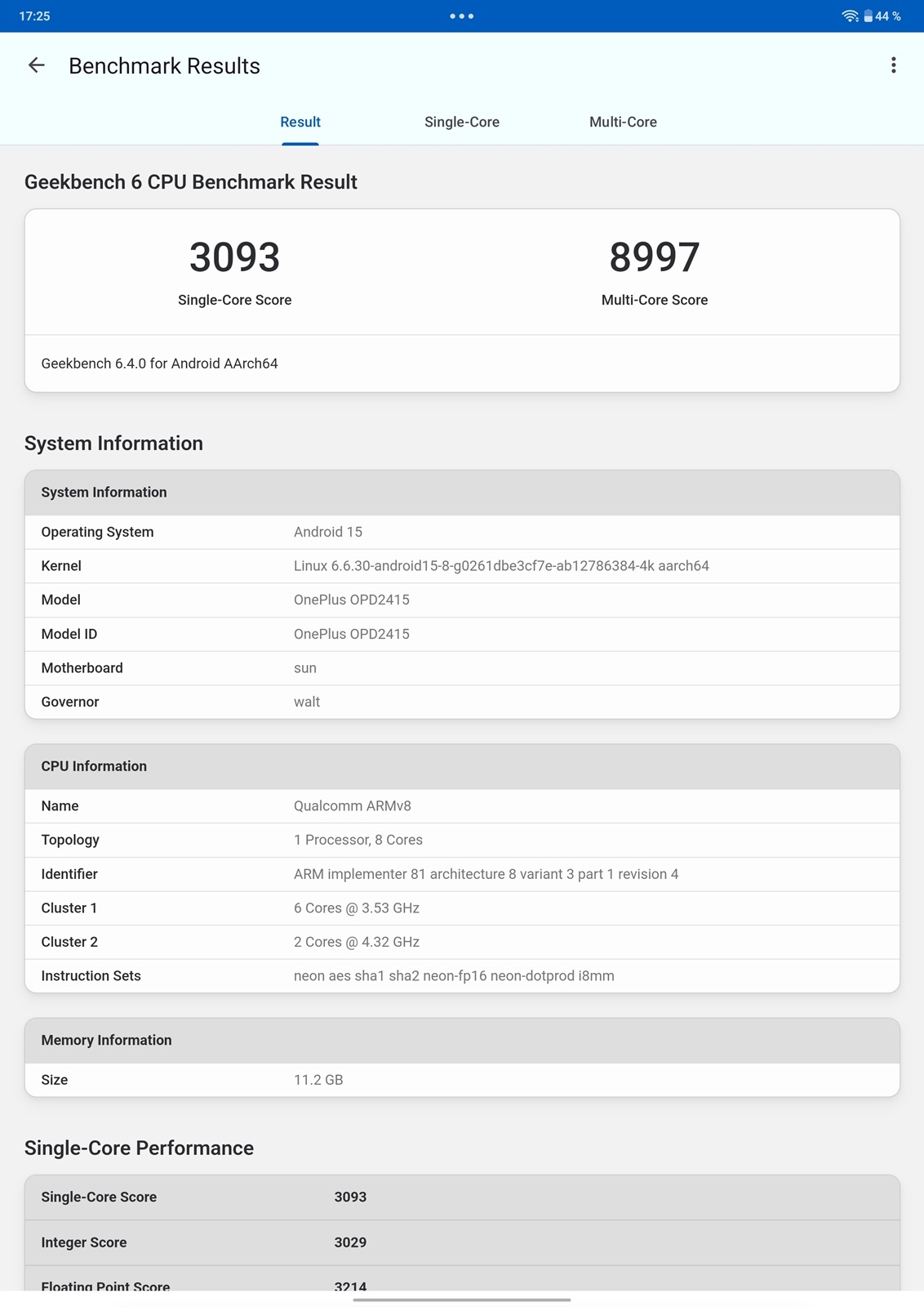 OnePlus Pad 3 Geekbench 6