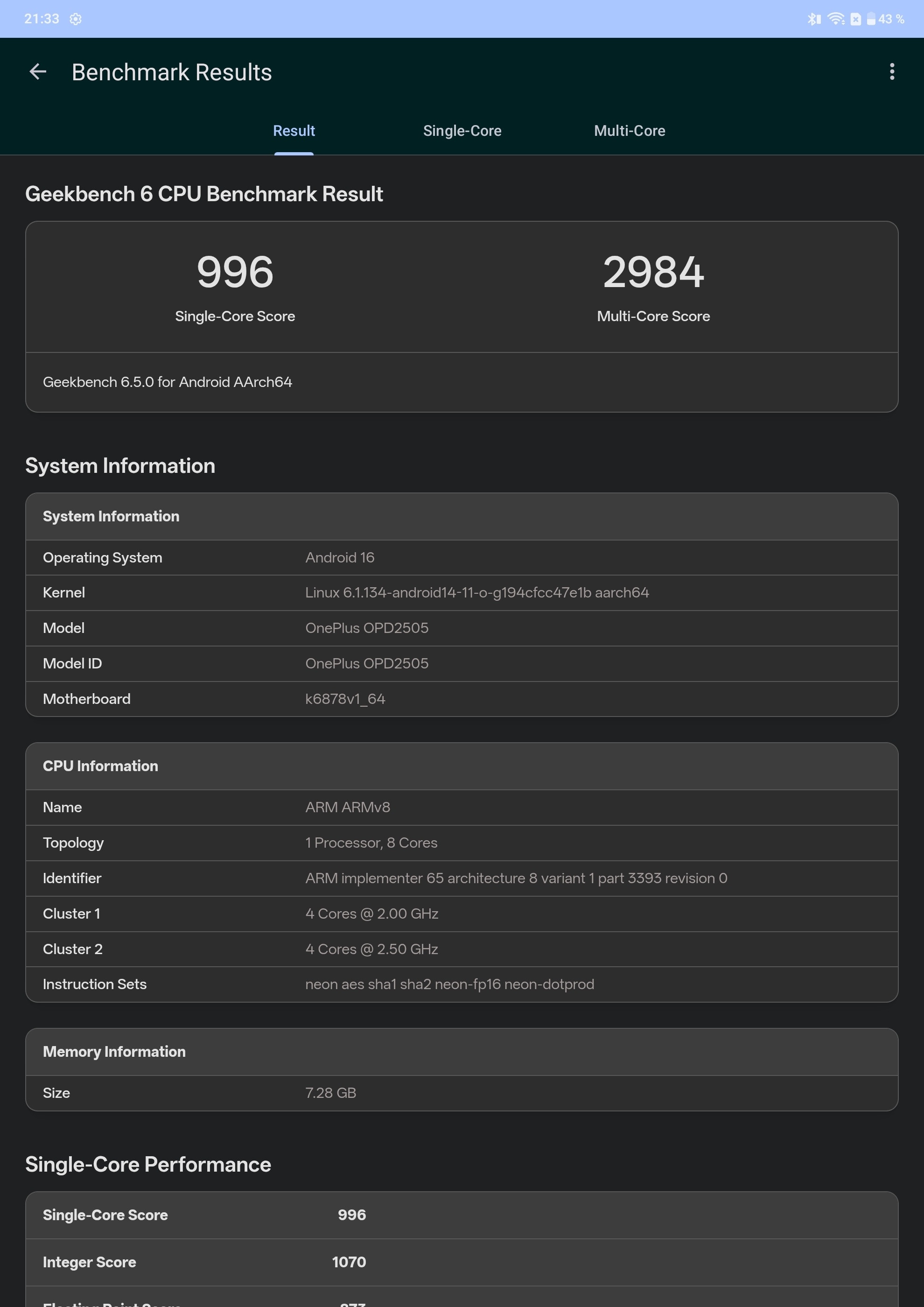 OnePlus Pad Go 2 Geekbench 6